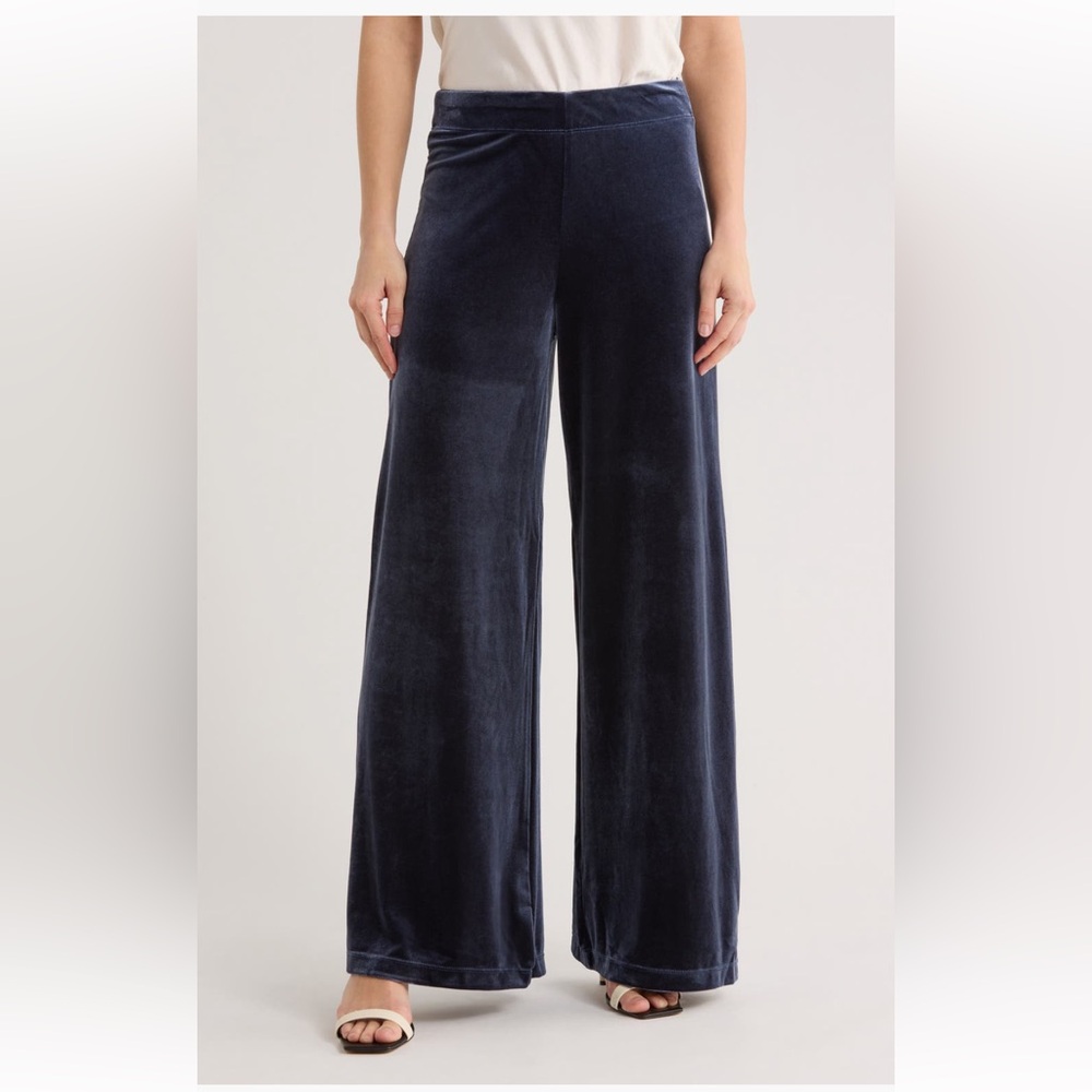 🔷 MAX STUDIO Gorgeous!! Wide-Leg Stretch Velvet Pants in Navy, Bodycon, ballet